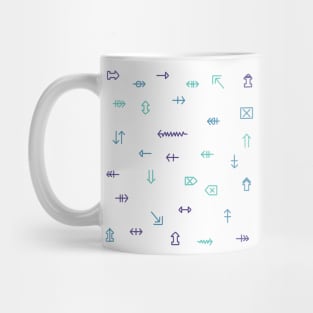 The icons and symbols of special characters are arrows in blue, blue, purple tones Mug